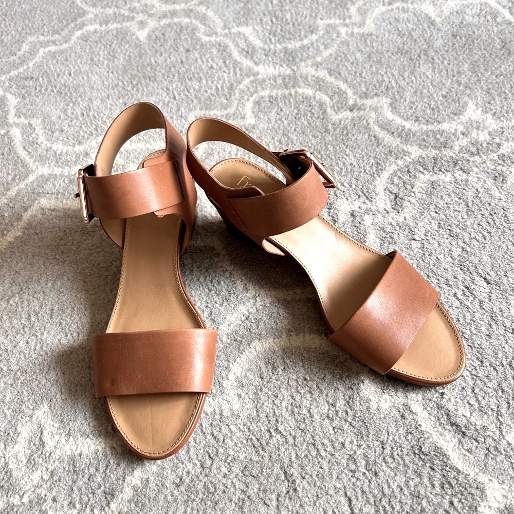 New Franco Sarto Leather Wedge Sandal Brown